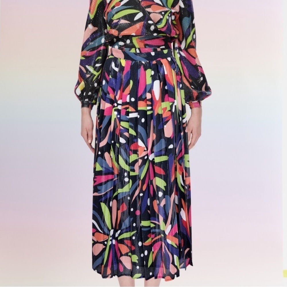 Olivia Rubin Esme Floral Sequin Pleated Midi Skirt Sz 0 New 80s 90s Y2K